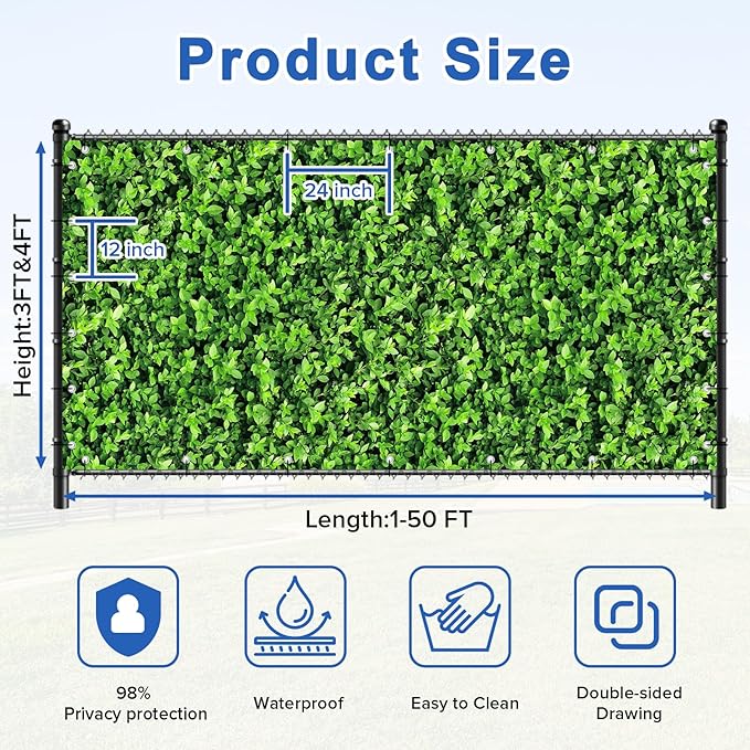UPGRADE 3'x30'Customized PVC Privacy Fence Screen with Green Leaves Print – Outdoor Waterproof Patio Privacy Cover for Yard, Balcony, Garden Fence Decoration