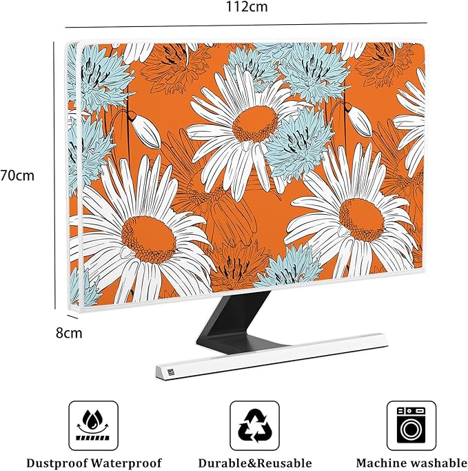 Waterproof 45, 46, 47, 48 Inch Anti-Static Dustproof LCD/LED/HD Panel Case Screen TV Covers Sleeve Compatible with Screen TV LED LCD OLED,White Flowers Floral Sunflowers Orange
