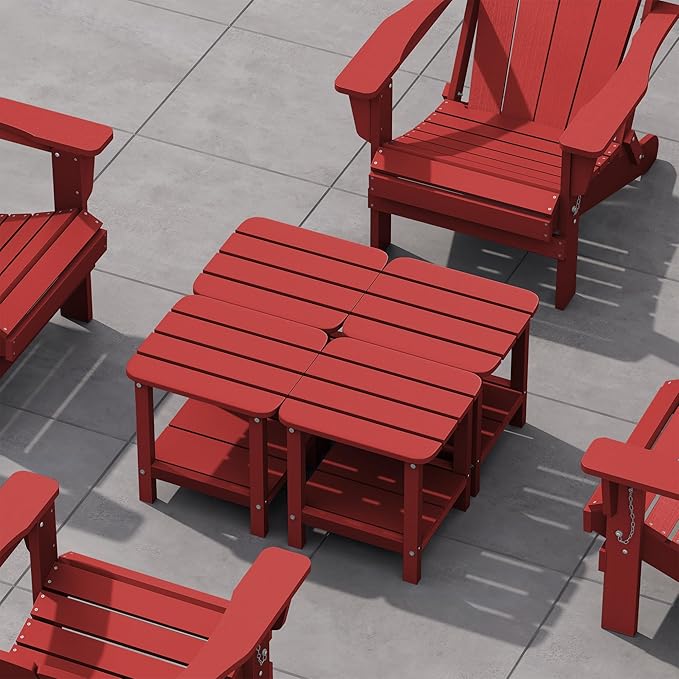 SERWALL Double Adirondack Side Table Set of 4, End Table- Red
