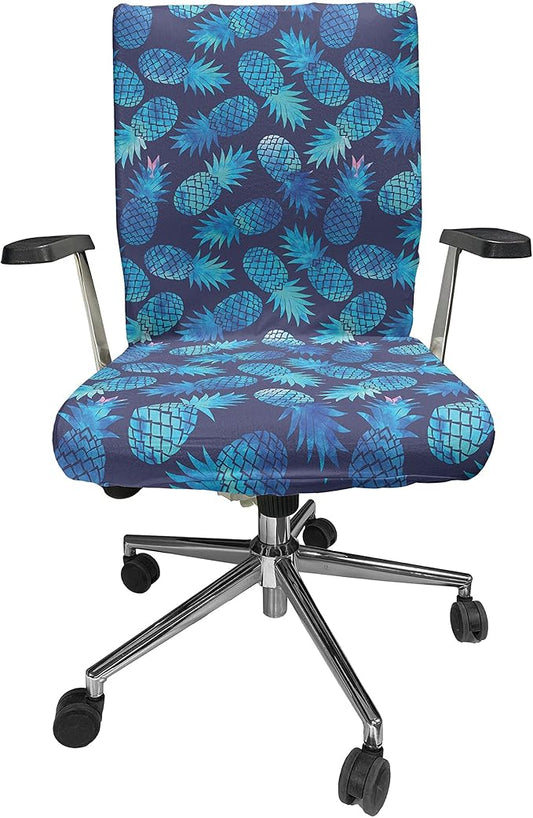 Ambesonne Modern Office Chair Cover, Pineapple Pattern Exotic Fruit in Digital Watercolor Illustration, Stretchable Decorative Universal Size High Back Printed Slipcover, Night Blue