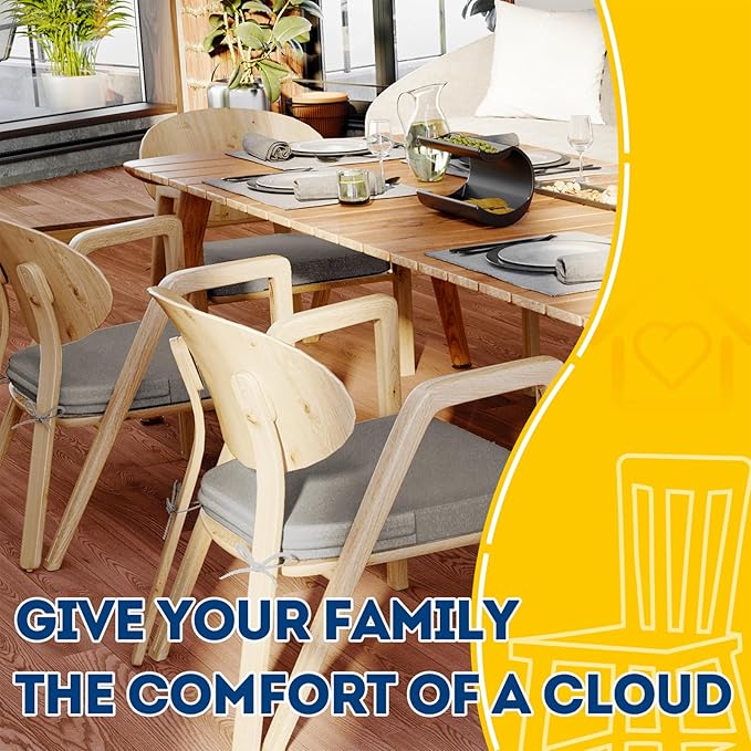 AAAAAcessories D-Shaped Chair Cushions, 2" Thick Dining Chair Pads with Ties and Removable, Machine-Washable Cover, 17" x 16", Set of 2, Khaki Gray