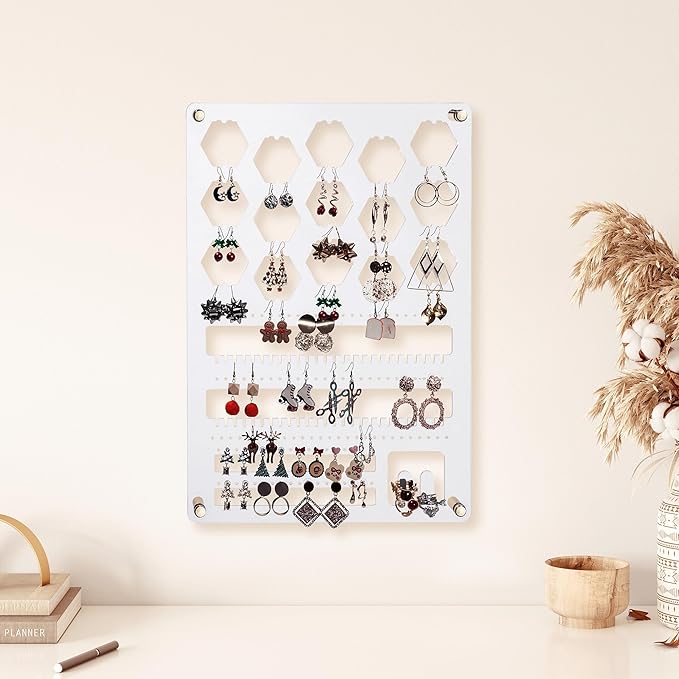 Earring Holder Organizer Wall, Hanging Jewelry Organizer, Wall Mounted Earring Holder Organizer, Acrylic Earring Storage Display for Studs, Dangling, Bracelet and Rings Visit the Store