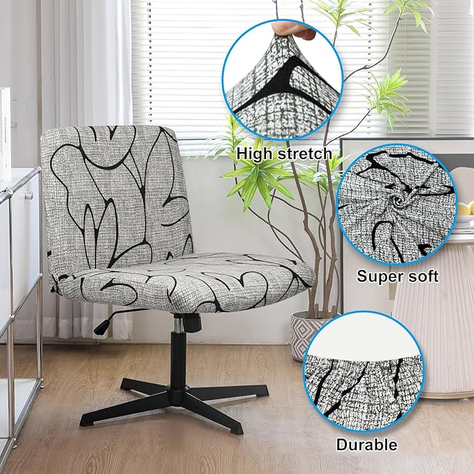 Iauddy Armless Criss Cross Office Desk Chair Cover Slipcover,Accent Mid Back Wide Swivel Task Vanity Slipper Chair Protector Stretch Removable Without Arms for Accent Chair