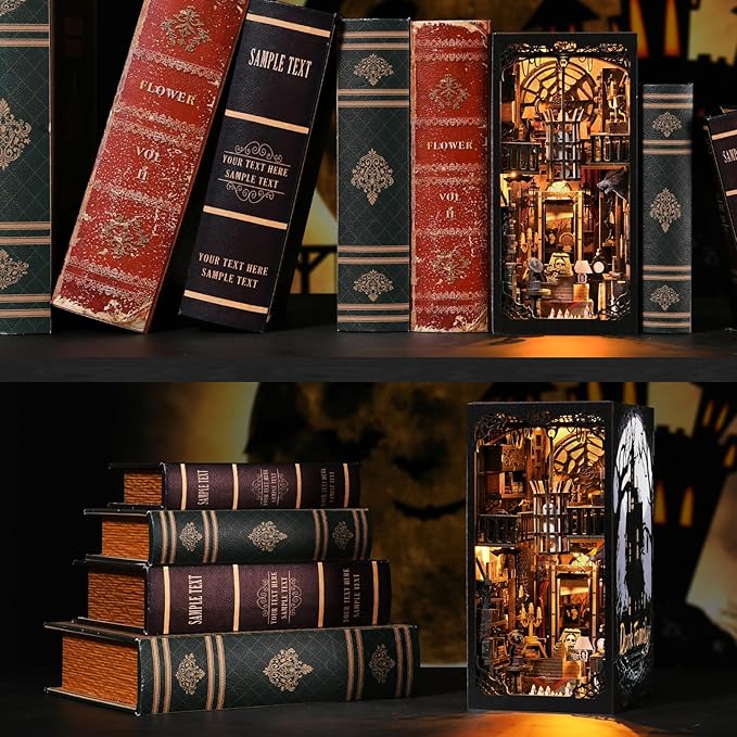 Book Nook Kit, Book Nook Kits for Adults DIY Booknook Model Build, DIY 3D Wooden Puzzle Bookend Booknook Bookshelf Insert Miniature Dollhouse Kit for Home Decoration