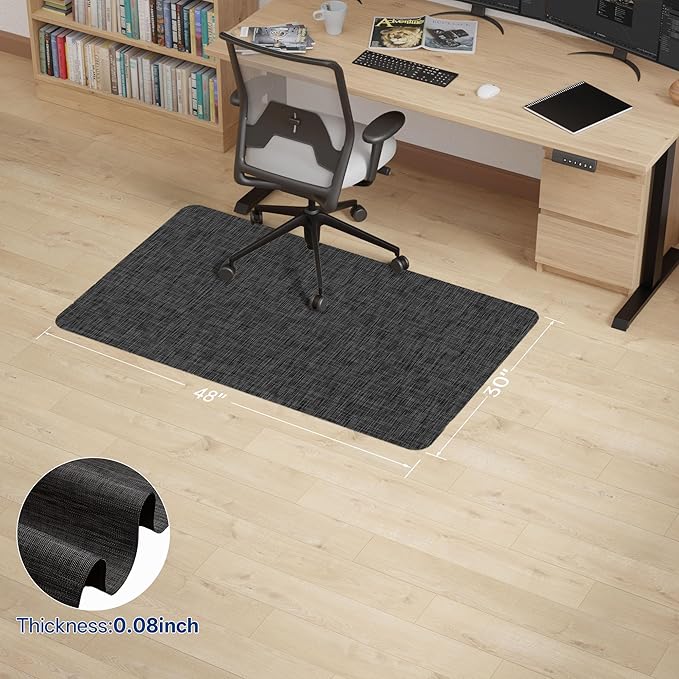 Office Chair Mat for Hardwood & Tile Floor, 30" x 48" Anti-Slip Desk Chair Mat, Easy Glide Floor Protector for Rolling Chairs, Floor Mat for Office Chair for Home Office (Black)