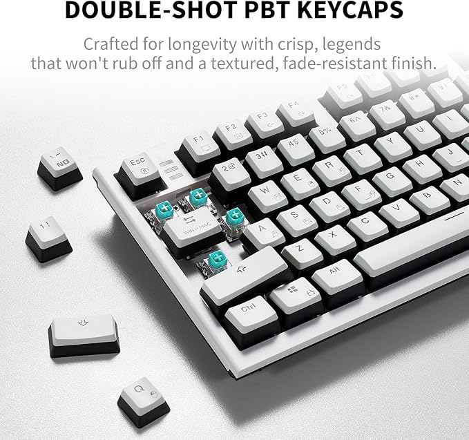 Hexgears X2 TKL Wireless Mechanical Gaming Keyboard with Magnetic Wrist Rest, Dual-Mode 2.4GHz/USB-C Ergonomic Keyboard, Pre-lubed Clicky Switches, White LED Backlit Computer Gaming Keyboards
