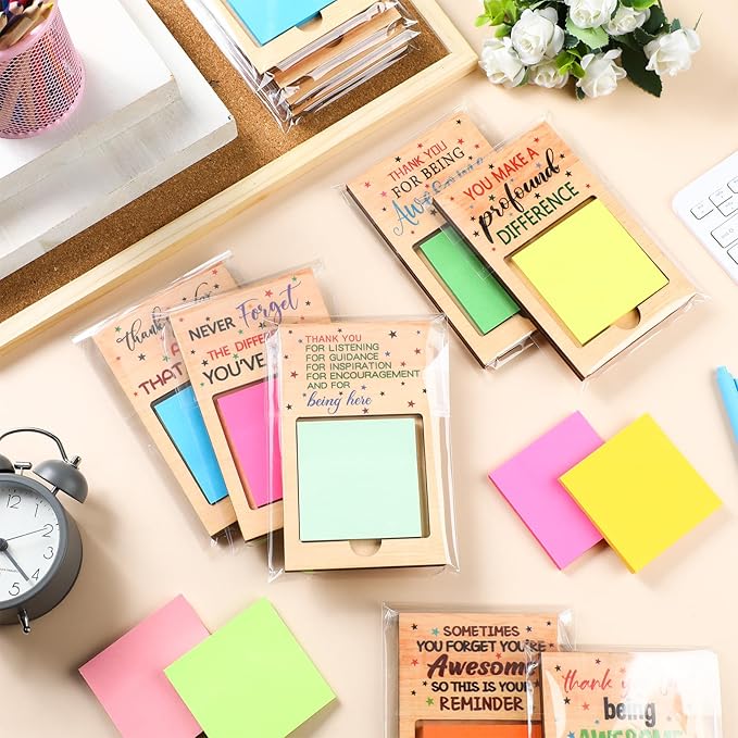 Motipuns 36 Pcs Teachers Appreciation Gift Bulk Inspirational Sticky Note Pad Holder Office Nurse Thank You Gift Team Work Sticky Notes OPP Bags for Employee Volunteer Coworker Staff SLP Ot Month
