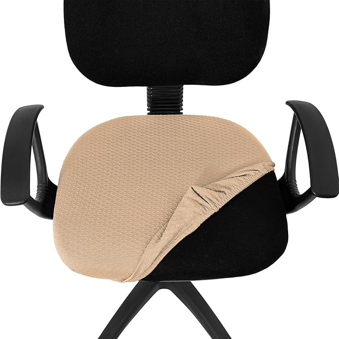 Smiry Stretch Jacquard Office Computer Chair Seat Covers, Removable Washable Anti-dust Desk Chair Seat Cushion Protectors - Camel