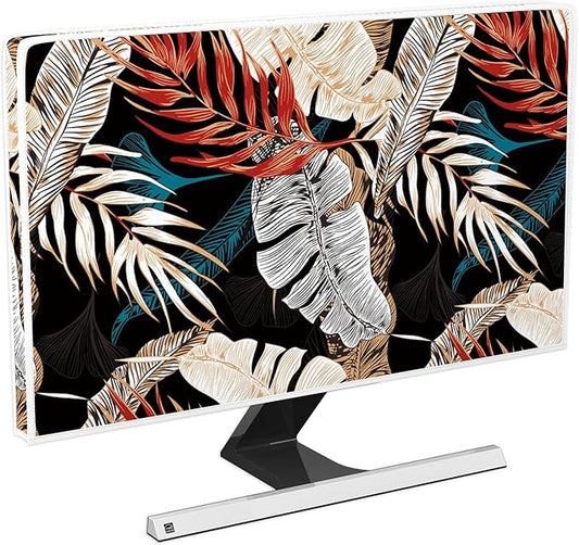 Waterproof Computer Monitor Dust Cover 26, 27, 28 Inch Anti-Static LCD-Silky HD Panel Dust Protective Sleeve Panel Case Computer Monitor Cover,Tropical Plants Leaves Floral
