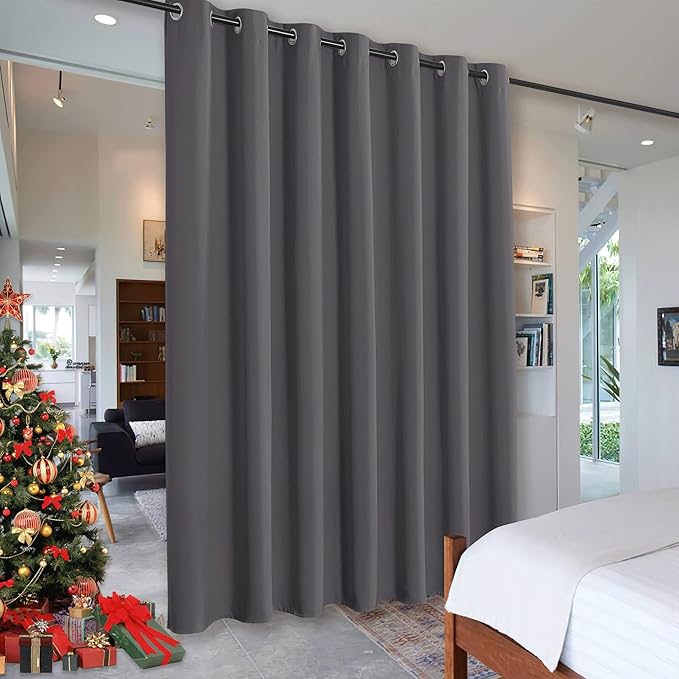 RYB HOME Room Dividers Curtains Blackout Thermal Insulating Privacy Noise Reduce Drapes for Living Room Dining Shared Office Apartment Garage Patio Door Doorway, Grey, 1 Pc, W 12.5ft x L 9ft