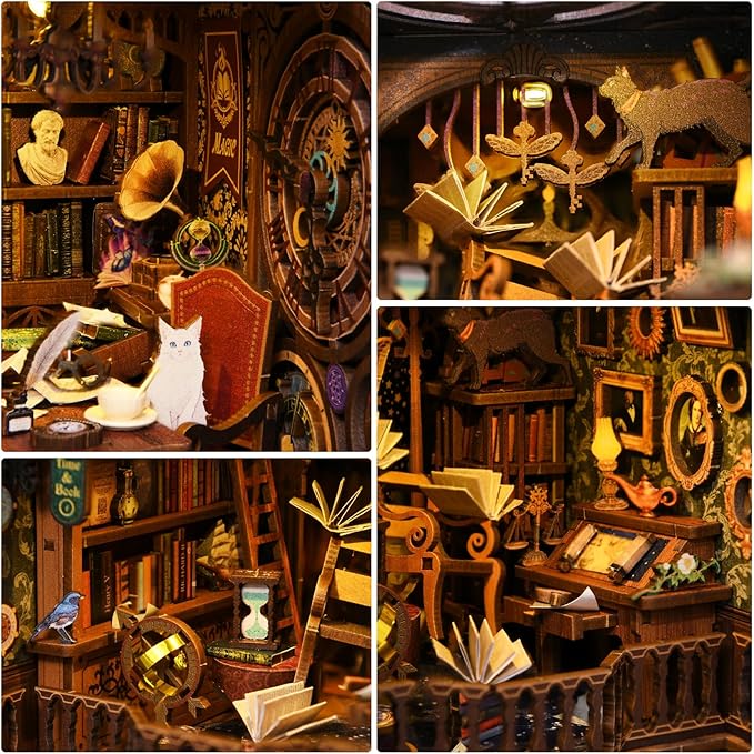 Book Nook Kit, Book Nook Kits for Adults DIY Booknook Model Build, DIY 3D Wooden Puzzle Bookend Booknook Bookshelf Insert Miniature Dollhouse Kit for Home Decoration