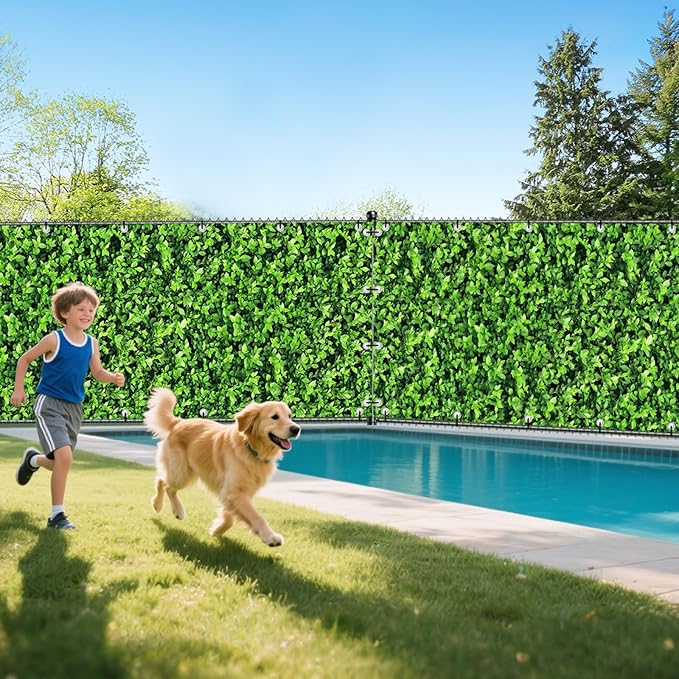 UPGRADE 3'x15'Customized PVC Privacy Fence Screen with Green Leaves Print – Outdoor Waterproof Patio Privacy Cover for Yard, Balcony, Garden Fence Decoration