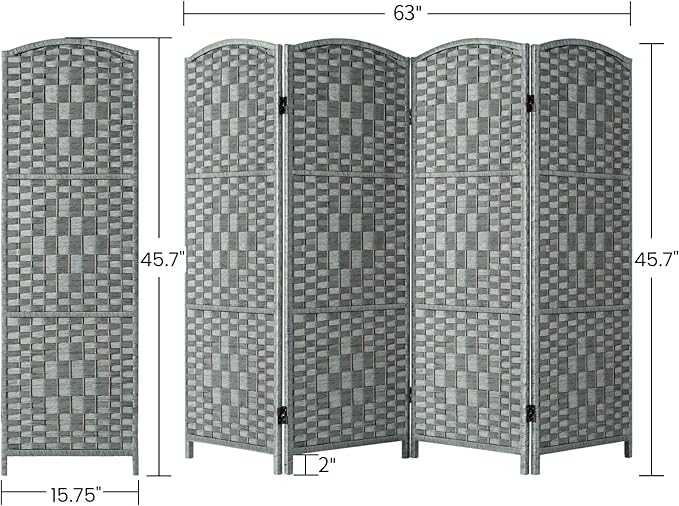 HALLYBEE Small Room Divider, Privacy Screen, Short Room Dividers and Folding Privacy Screens, Foldable Temperary Wall Partitions, 4 Panel Grey Space Separation Separator