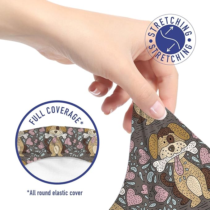 Ambesonne Dog Lover Office Chair Slipcover, Doodle Pattern of Puppy with Bone and Hearts, Protective Stretch Decorative Fabric Cover, Standard Size, Taupe Grey