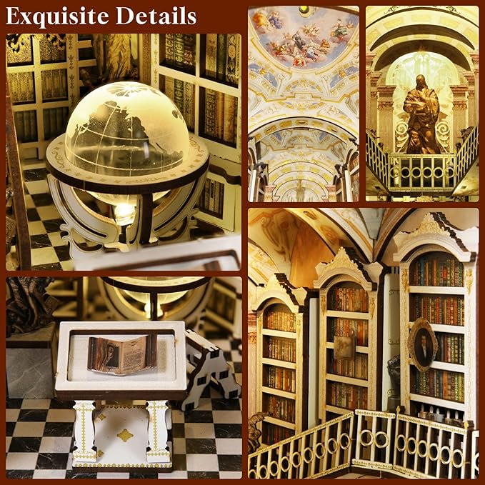 MiniCity Book Nook Kit, DIY Miniature Dollhouse Booknook Kit, 3D Wooden Puzzle Bookend Bookshelf Insert Decor with LED Light for Teens and Adults (Library of Gods)