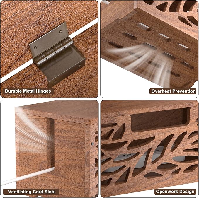 Wooden Cable Management Box, Large Cord Hider Box & Cable Organizer Box for Power Strips, Electrical Cords, Desk & Floor Cables Suitable for Home & Office