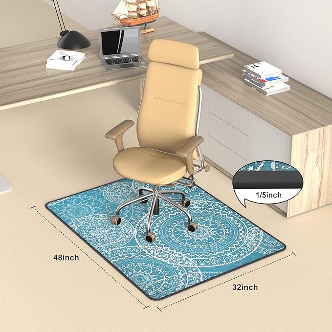 Heavy Duty Office Chair Mat for Carpet and Hardwood Floor Bohemian Desk Chair Mat Rug 36'' x 48'' Jacquard Woven Surface Floor mats for Office Home