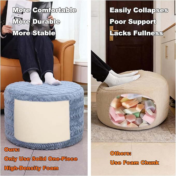 Asuprui Round Footstool Ottoman, 20x14 Inches Multi-Functional Modern Foot Stool,Floor Poufs, Sofa Footrest Extra Seating for Living Room, Entryway, Hallways and Bedrooms (Blue)