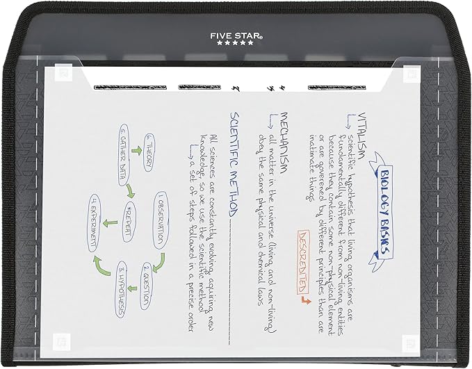 Five Star Expanding File Organizer + Study App, 7-Pocket Accordian File Organizer, Zipper Closure, Holds 8-1/2" x 11" Paper, Black (72709) (Pack of 6)