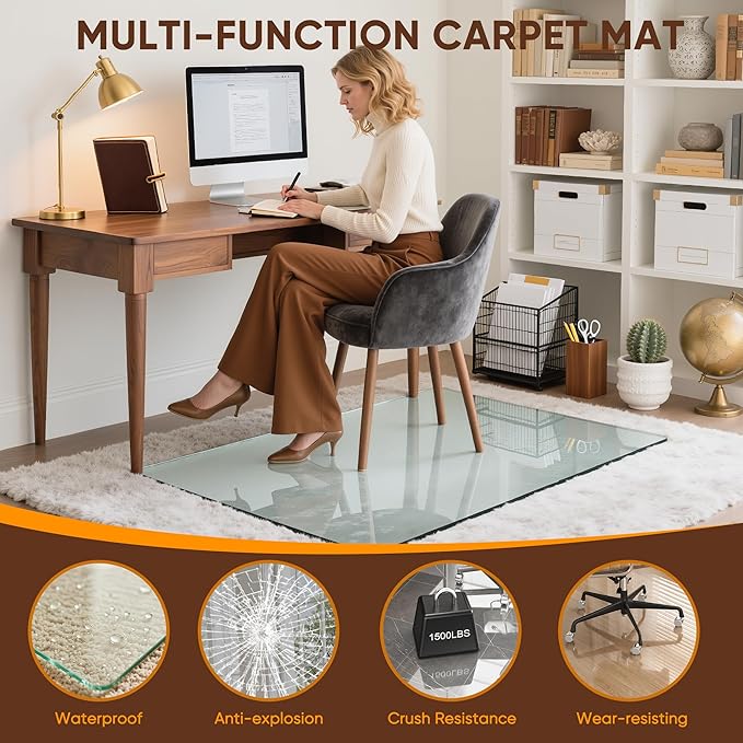 Antok Tempered Glass Chair Mat, 45"x45" Office Chair Mat for Carpet & Hardwood Floors, Heavy Duty 1/5" Desk Chair Mat for Smooth Rolling at Home or Office