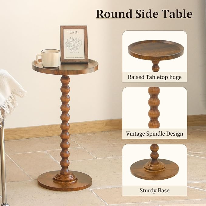 AWASEN Small Side Table, Round End Table for Small Spaces, Round Drink Accent Table Nightstand for Bedroom, Living Room, Corners, Office, Rustic Brown