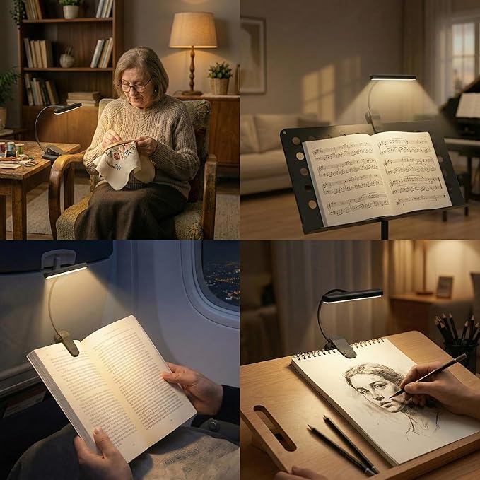 Rechargeable Book Lights for Reading at Night 25 LED - Eye Caring 15 Level Stepless Dimming, Extended 90Hrs Runtime, Lightweight Clip on Light, Gifts for Book Lovers, Black