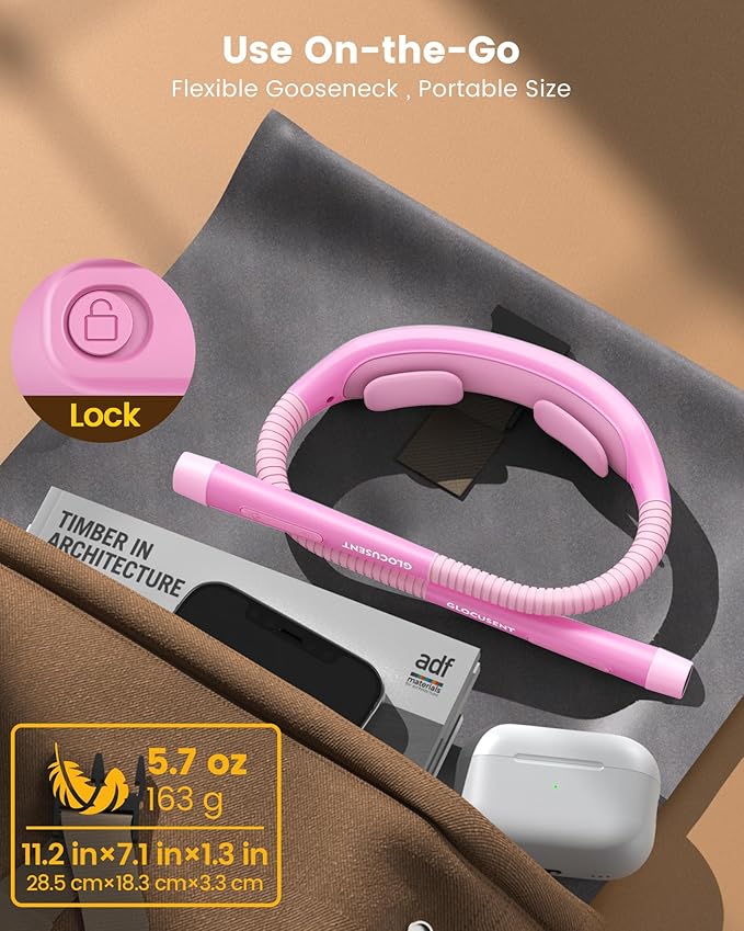 Glocusent Ergonomic Reading Lights for Books in Bed, 1600mAh Rechargeable Book Light for 100 Hrs - 3 Colors & 5 Brightness, Neck Light with Timers, Sleep Aid & Travel Lock