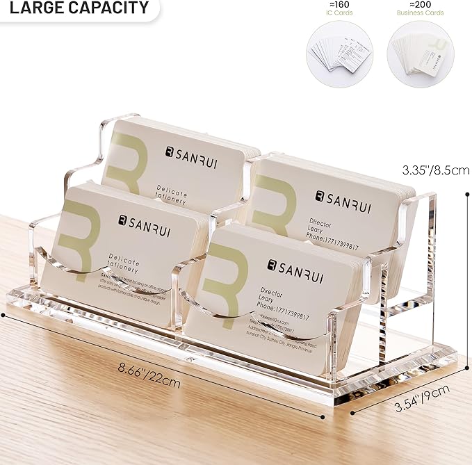 SANRUI Acrylic Business Card Holder for Desk, Horizontal Clear Name Card Display Stand Desktop Display Stand for Business Cards, Business Card Organizer, Perfect for Offices & Professionals 4 Slots
