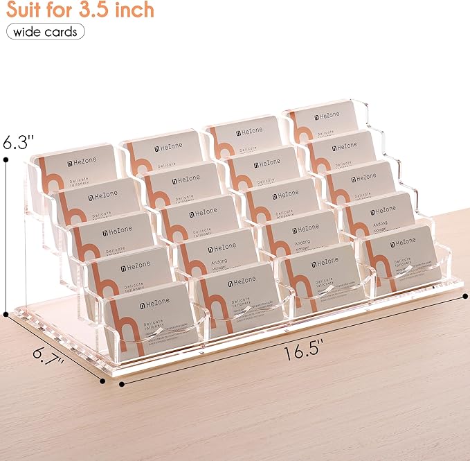 HeZone Business Card Holder for Desk Multiple Cards Display Stand Rack for Women and Men Clear Acrylic Card Organizer 20 Slot 5 Tier Large Capacity-Holds 1000 Cards -1 Pack (20 Cell H)