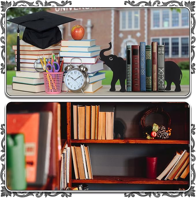 Geelin Elephant Metal Bookends Set of 2 Styles Book Ends for Shelves Bookshelf Home Office Desk Bookshelf Decor Gift for Elephant Lovers and Reading Enthusiasts