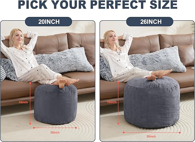 WSOFRLAC Pouf Ottoman Foot Stools Ottoman with Foam Small Corduroy Ottomans for Living Room Ottomans Pouf 20x15 Floor Poufs Foot Rest for Office Chair Dark Grey Foot Stool Small