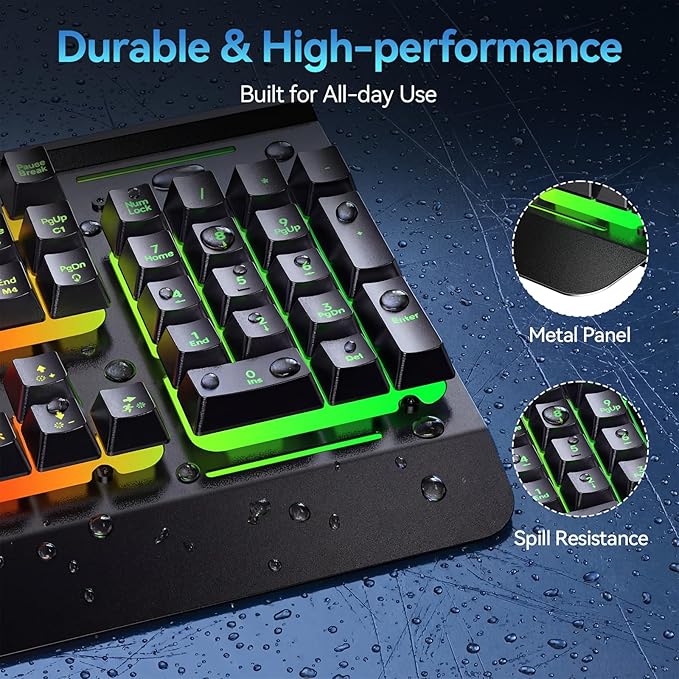 TECKNET Wireless Gaming Keyboard, 2-in-1 (2.4G Wireless & Wired) Computer Keyboard, 15-Zone RGB Keyboard, 4000mAh Rechargeable Battery, Metal Panel, PC Gaming Keyboards (Whisper Quiet Gaming Switch)