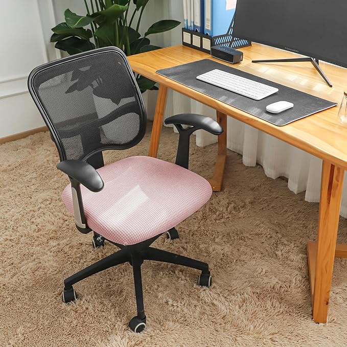 FORCHEER Waterproof Office Chair Seat Cover Pink 20x20 Jacquard Strech Computer Desk Chair Seat Cushion Slipcover Washable Removable