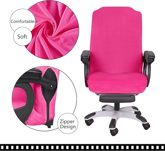 SARAFLORA Office Chair Cover- Large, Dark Pink- Removable Computer Chair Cover for Office Chair with Zipper for Universal Rotating Chair Desk Chair Cover Chair Seat Washable Protector for Pets