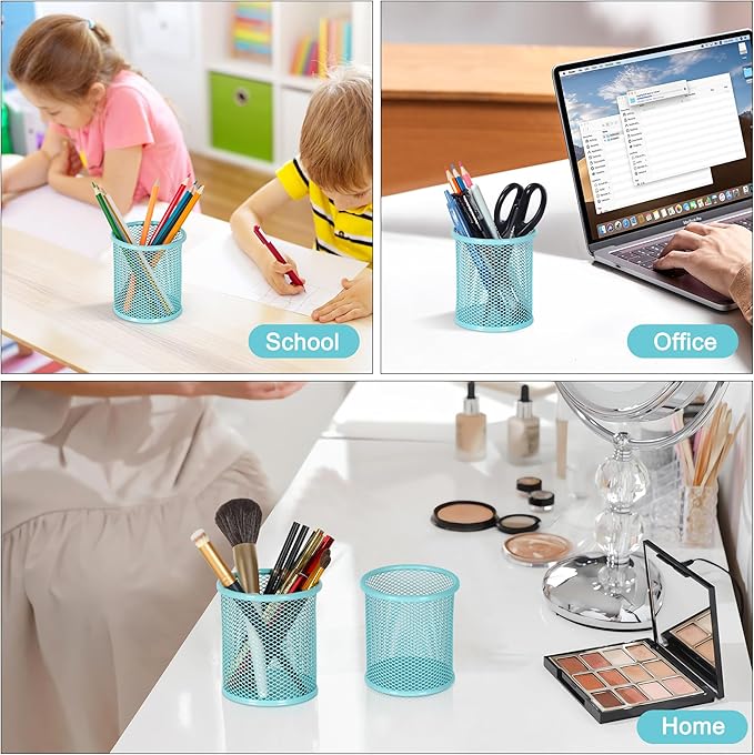 EasyPAG Pencil Holder for Desk, 2 Pack Metal Pen Organizer, Mesh Pencil Cup Organizer for Home, Office, Classroom, School, Light Blue