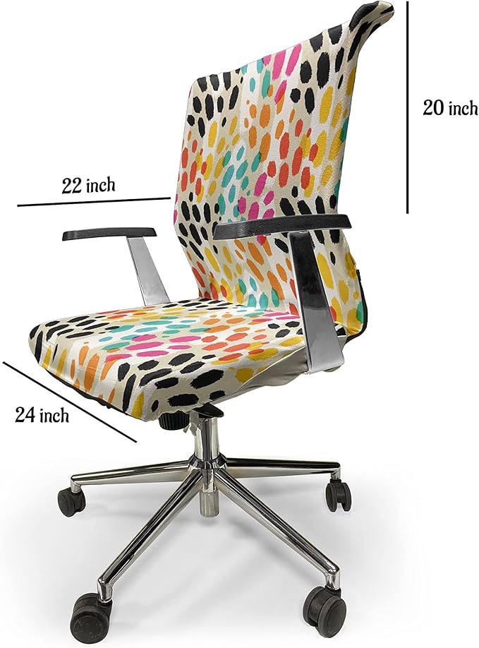 Ambesonne Colorful Office Chair Cover, Illustration of Vibrant Animal Skin Print Modern Blemishes and Stripes, Stretchable Decorative Universal Size High Back Printed Slipcover, Grey Yellow