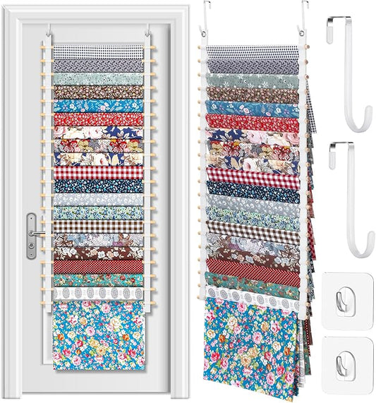 20-Shelf Hanging Wall Fabric Organizer, Over The Door Cloth Organizer with 4 Hooks, Closet Hanging Fabric Storage for Sewing & Quilting Collection(16.5 Inch)