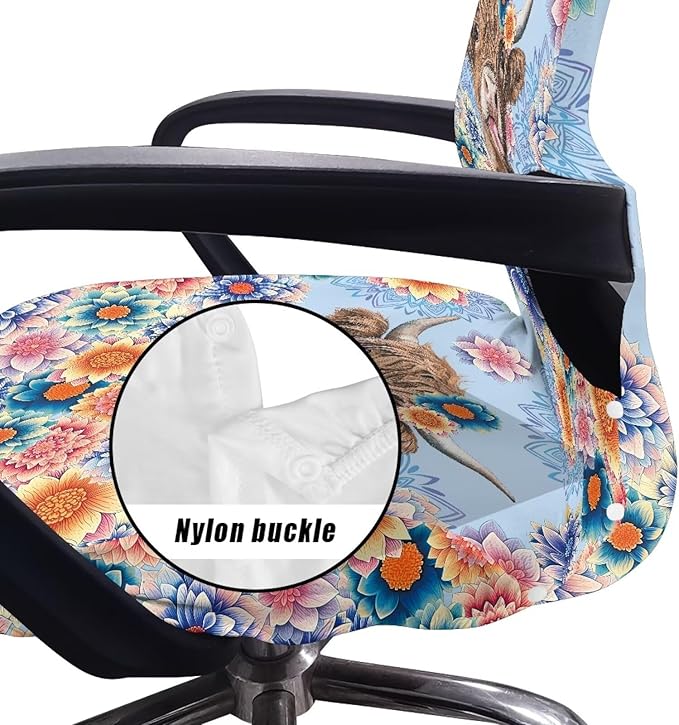 Talayituse Boho Mandala Highland Cattle Print Office Chair Covers, Stretch Computer Chair Cover, Universal Boss Chair Covers Modern Simplism Style High Back Chair Slipcover, Large