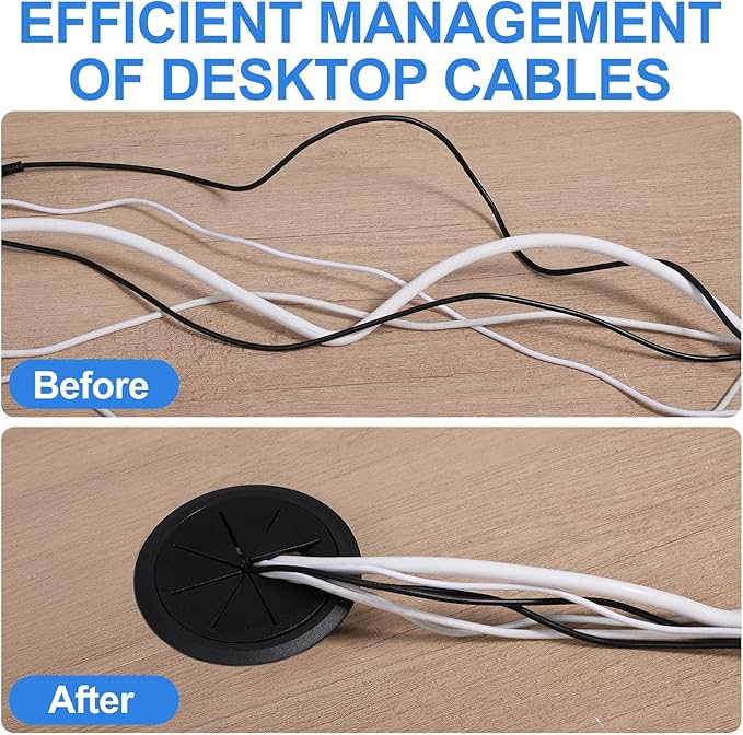 2 Pcs Desk Grommet 3.5" (90 mm) Detachable Flexible Desk Hole Cover for Cables Black ABS Plastic Grommet Hole Cover Cable Management for Office Home Table Through Countertop Wires Cables