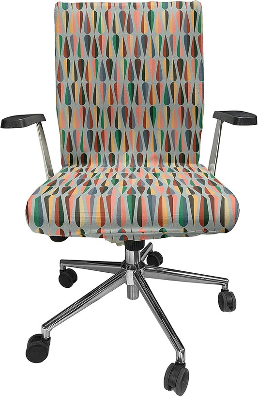 Ambesonne Mid Century Office Chair Cover, Simple 2 Colored Drop Shapes Abstract Symmetrical Grid Greyscale Background, Stretchable Decorative Universal Size High Back Printed Slipcover, Pale Blue