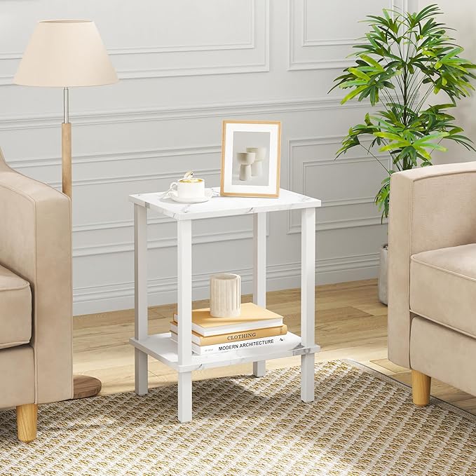 TUTOTAK End Table, Set of 2, Side Table, Nightstand, 2-Tier Storage Shelf, Sofa Table for Small Space, Living Room, Bed Room TB01BMW035