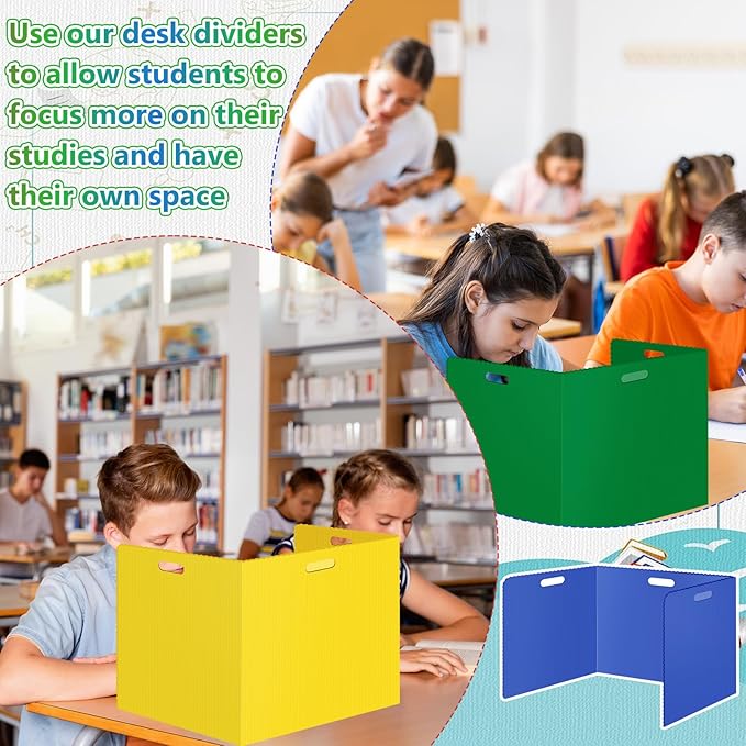 24 Pcs Desk Dividers for Students Classroom Plastic Privacy Folders Muticolored Test Dividers for Students Desks Trifold Privacy Panel Partitions for School Teacher Supplies (24pcs Muticolored)