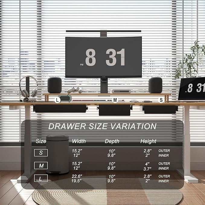 Under Desk Drawer(15.2''x10''x2.8'') with Sliding Pencil Tray, Desk Mounted Sliding Pull-out Drawer for Home Office, Extra Storage Organizer for Sit Stand Workstation