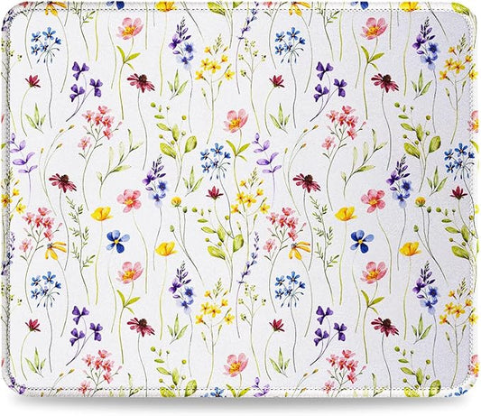 JIKIOU Mouse Pad with Non-Slip Rubber Base, Premium-Textured & Washable Computer Mousepad with Stitched Edges, Mouse Pads for Computers, Laptop, Gaming, Office & Home, 10.2 x 8.3 in White Flowers