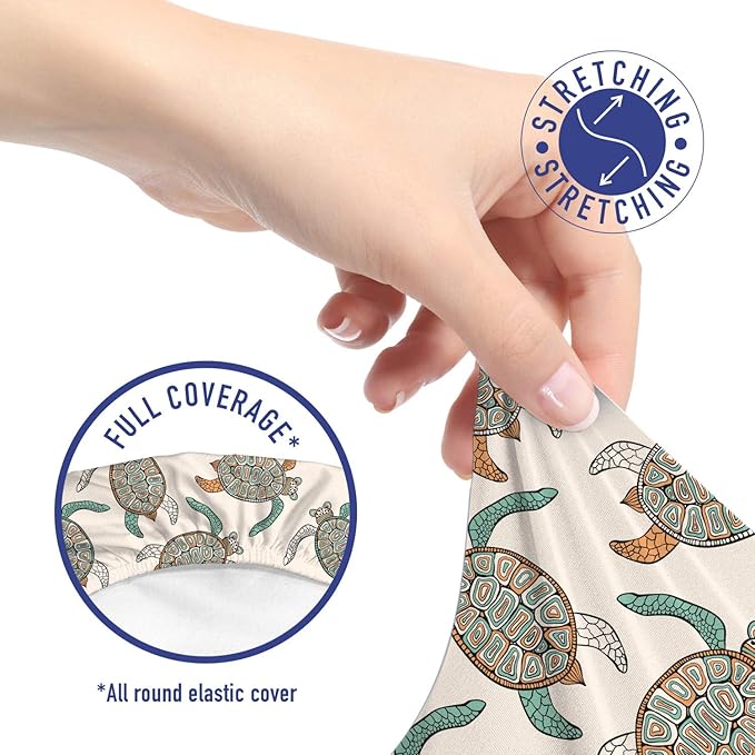 Ambesonne Ethnic Office Chair Slipcover, Illustration of Traditional Turtle with Geometric Motifs, Protective Stretch Decorative Fabric Cover, Standard Size, Peach Seafoam