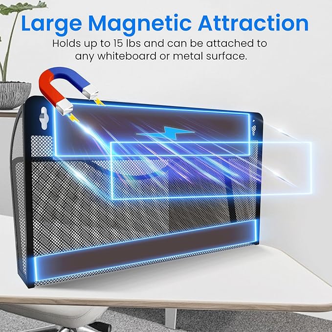 Magnetic File Holder, Magnetic File Folder Holder, No Drilling Installation, Magnetic Mail Holder File Organizer for Whiteboard,Office,Refrigerator,File Cabinets,Classroom