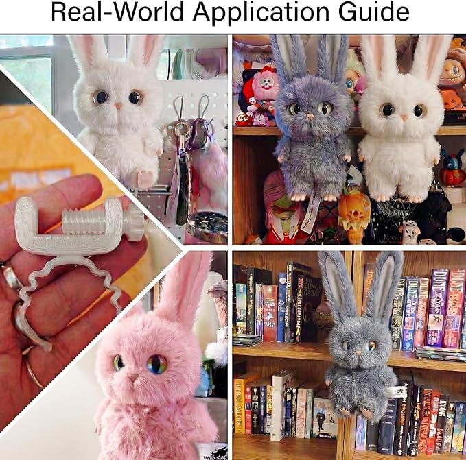 Heavy-Duty Doll Holder compatible with Large Labu Figures & Plush, Invisible Display Clamp for Bookshelf Desk, High-Resilience Resin L Type Fit 7-12" Large Dolls (1 Set, White) (Dolls Not Included)