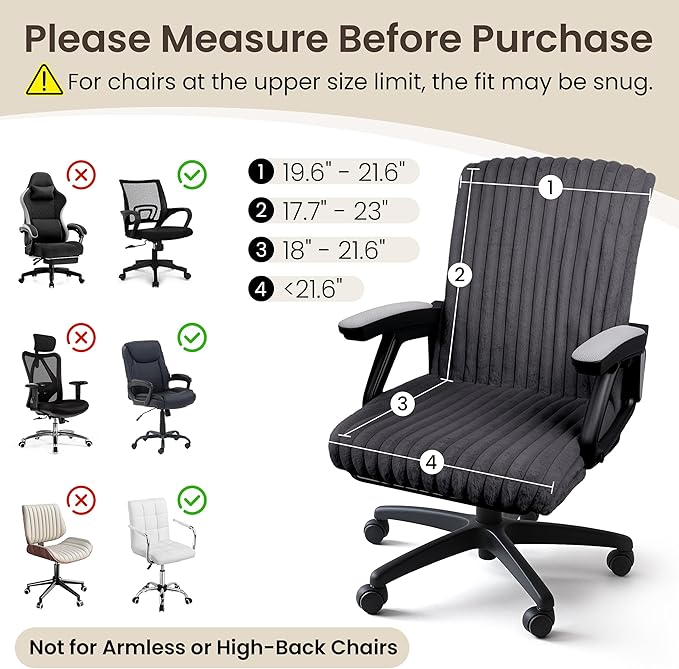 AELS Faux Fur Striped Office Chair Cover, Desk Chair Cover Computer Office Chair Covers - Fits Desk Chair/Armchair, Soft Breathable Fabric - Washable & Removable for Home & Office, Dark Gray