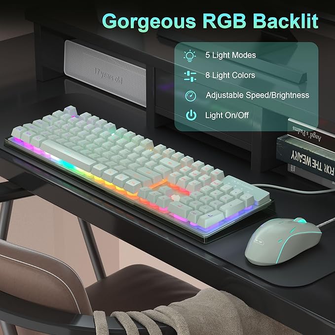 Gaming Keyboard and Mouse Combo, K1 RGB LED Backlit Keyboard with 104 Key Computer PC Gaming Keyboard for PC/Laptop (Green)
