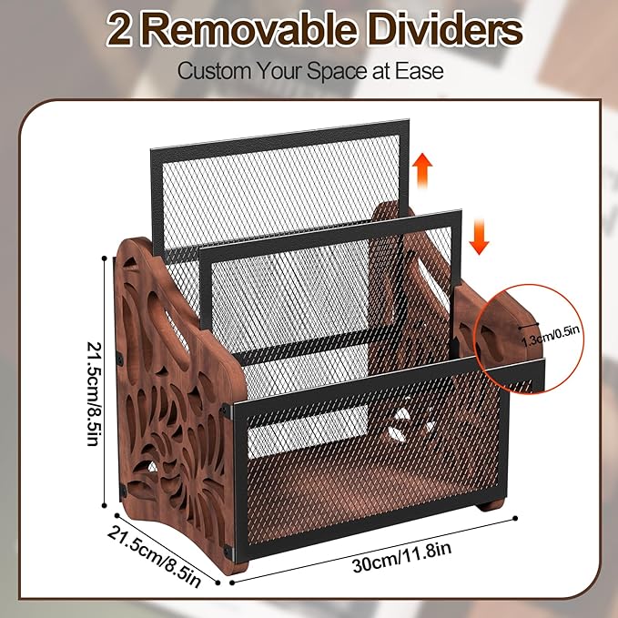QILICHZ Magazine Holder,3-Compartment Magazine Rack Floor,Wood Magazines File Holder Organizer,Rustic Magazines Storage Basket for Books,Newspapers,Mails,Files